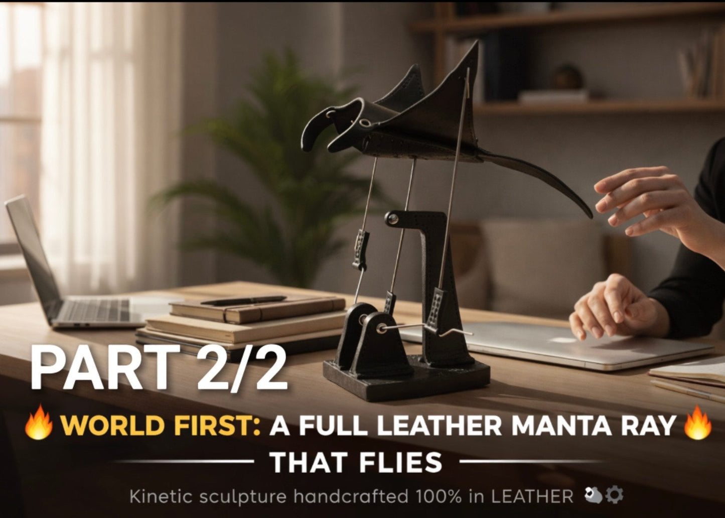 Kinetic Leather Manta Ray Sculpture Pattern – Articulated Mechanical Design | PDF + Templates (Digital Download – A4 + US Letter + DXF + SVG)