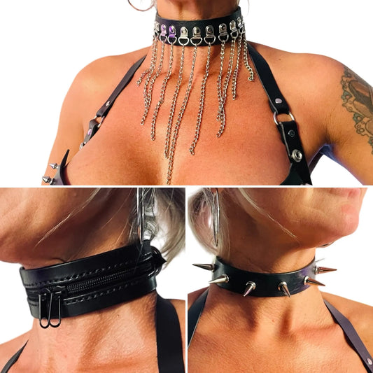 3 Leather Choker Patterns: Spiky, Zipper, Chain (PDF & SVG)